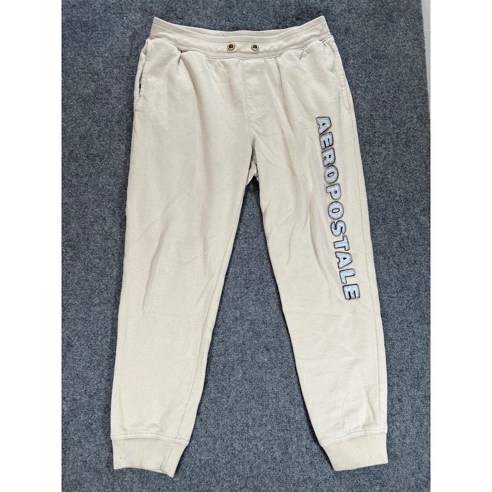 Aeropostale Mens Fleece Jogger Sweatpants Beige Logo Graphic Style 3289 Size M